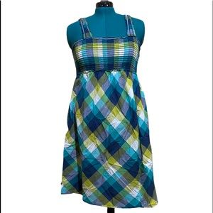 Motherhood Maternity Sundress Checkered Multi Colors with Wide Shoulder Straps